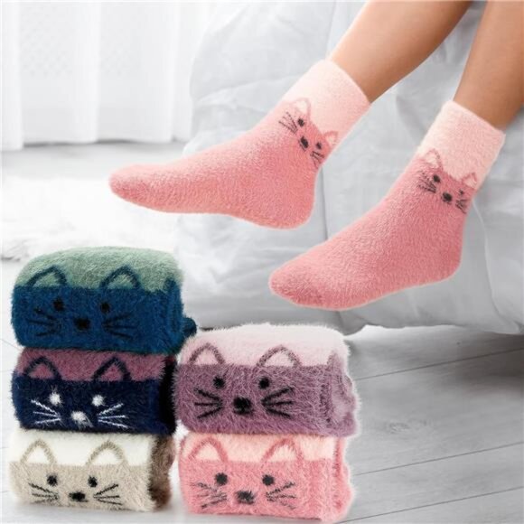 New 5 Pairs Fuzzy Soft Cozy Comfortable Socks for Women, Casual Sleep Comfy Sock - Picture 3 of 6